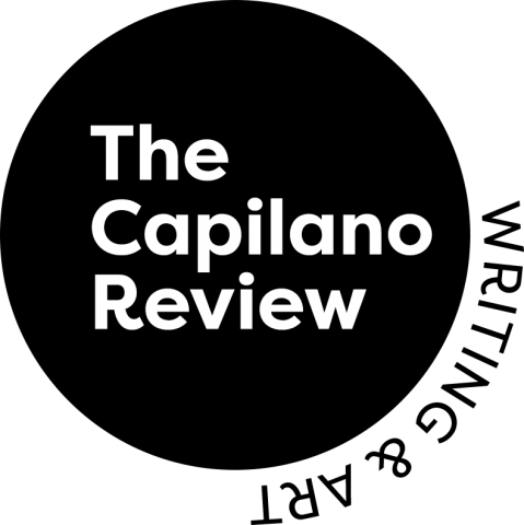 The logo of the Capilano Review with the title in a black circle, the words "Writing & Art" wrap around a quarter of the circle. 
