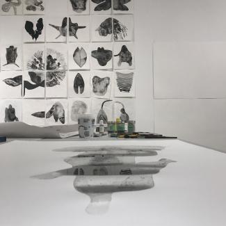 image of Genevieve Robertson's temporary studio at Access Gallery