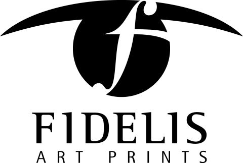 Outline of an eye with a cursive letter F, the text "Fidelis Art Prints" beneath