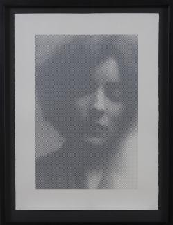 black and white print of a woman's face