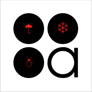 Access logo where each of three black circles have a little red pictogram in the centre (snowman, snowflake, and umbrella) with the a empty in the bottom right corner