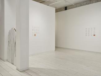 Wide shot of the gallery featuring two of Tiffany Law's pieces. 